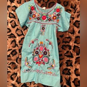 Floral Embroidered Casual Dress - Teal